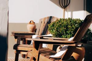 a couple of wooden chairs with a potted plant at el gran sueño Boutique Hotel & Apartamentos - Adults Only in Pintueles