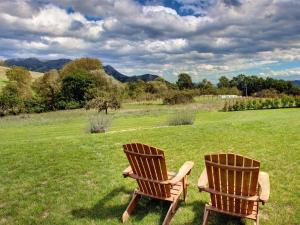two wooden chairs sitting in a field of grass at el gran sueño Boutique Hotel & Apartamentos - Adults Only in Pintueles