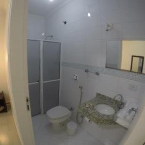 a bathroom with a toilet and a mirror at Dumont Park Hotel in Sao Jose do Rio Preto