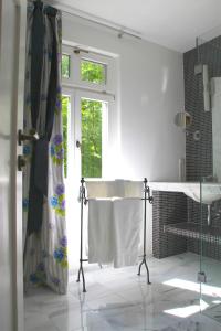 een badkamer met een bad, een wastafel en een raam bij Villa Sonnenburg in Bad Schandau