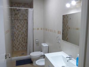 ein Badezimmer mit Toilette, Dusche und Waschbecken in der Unterkunft Viviendas Turísticas La Merced in Ronda + 38 Fotos