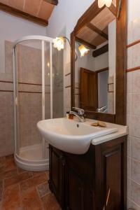 bagno con lavandino e doccia di Casa Vignolo a Montalcino