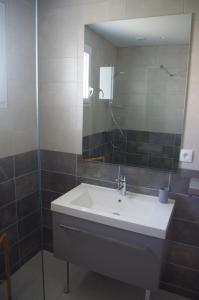 La salle de bains est pourvue d'un lavabo et d'un miroir. dans l'établissement La Maison Oceane, à Dolus-d'Oléron