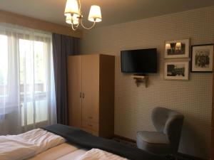 Televízia a/alebo spoločenská miestnosť v ubytovaní Apartamenty w Jurgowie Świstokówka
