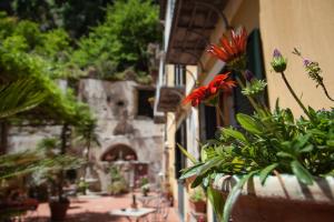 a bunch of flowers in a pot next to a building at Hotel L'Argine Fiorito in Atrani