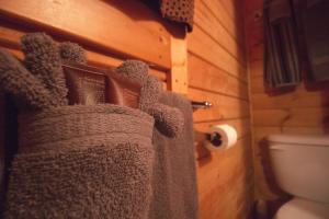 A bathroom at Katie's Cozy Cabins