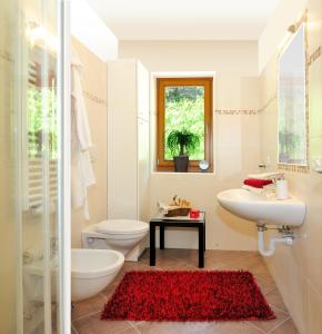 ein Badezimmer mit Waschbecken, Toilette und Waschbecken in der Unterkunft Sieberlechnerhof in Lüsen + 10 Fotos
