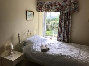 Una cama o camas en una habitación de Pen y Crug Cottage