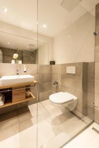 a bathroom with a sink and a toilet and a shower at Hotel Restaurant Sonne in Gengenbach