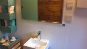 a bathroom with a sink and a mirror at Ferienhaus Nr. 52 im Ferienpark am Twistesee in Bad Arolsen