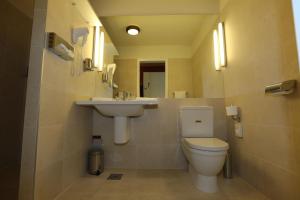 ein Bad mit einem WC und einem Waschbecken in der Unterkunft Hotel Ravna Gora in Ravna Gora
