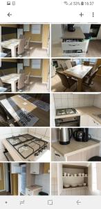 a collage of photos of a kitchen with a stove at Trendy apartmant in city in Maribor