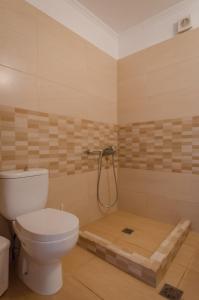 La salle de bains est pourvue d'une douche et de toilettes. dans l'établissement Zakka's House, à Leonidio