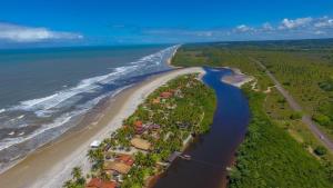 Pousada Ilha do Desejo في أولايفينزا: اطلالة جوية على شاطئ بجوار المحيط