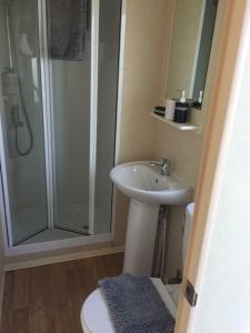 a bathroom with a sink and a shower at Silver beach 3 in Ingoldmells