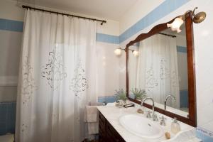 baño con lavabo y cortina de ducha en La Stalla, en Cepagatti