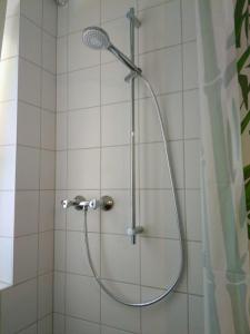 y baño con ducha con cabezal de ducha. en Ferienwohnung Duderstadt, en Duderstadt