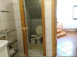 Koupelna v ubytování Kotedzas Melnrageje