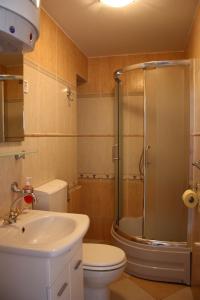 シベニクにあるOld Town Apartmentのバスルーム(シャワー、トイレ、シンク付)