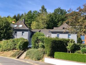 a house on a street with bushes and trees at Alte Schule 1 in Kall