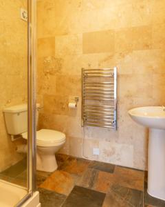 een badkamer met een toilet, een wastafel en een douche bij Blue Bell Inn in Embleton