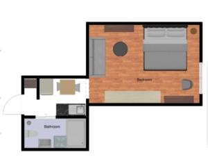 planta de un pequeño apartamento con habitación en Romantic Central Flat, en Bratislava 26 fotos más
