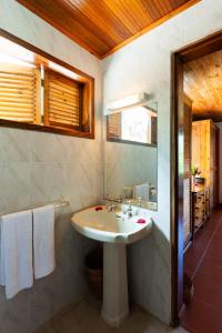 ein Bad mit einem Waschbecken und einem Spiegel in der Unterkunft La Villa Mille Etoiles in Baie Sainte Anne