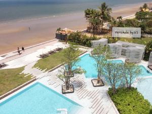 an aerial view of a resort with a beach at Veranda Residence by VS in Na Jomtien