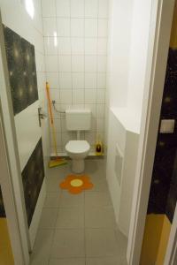 a bathroom with a white toilet in a room at Luxory Apartment The Soul Of City in Maribor