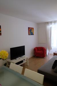 リスボンにあるNice Apartment Bairro Altoのリビングルーム(薄型テレビ、ソファ付)
