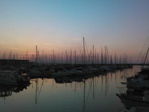 un grupo de barcos atracados en un puerto deportivo al atardecer en Conero Boat&breakfast, en Ancona