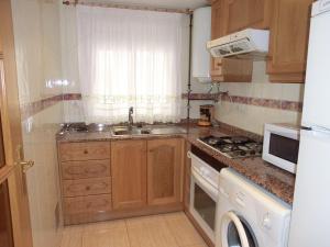 cocina pequeña con fregadero y fogones en Apartamentos Marina Park en Oropesa del Mar