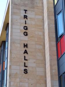 a sign on the side of a building at Trigg Hall in Bradford
