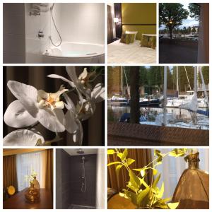 un colletto di foto con fiori in una camera di Hotel Medemblik a Medemblik