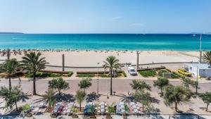 an aerial view of a beach with palm trees and the ocean at The Hype Beachhouse in Playa de Palma