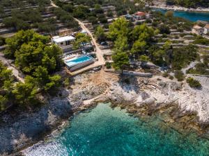 an aerial view of a house with a swimming pool at Holiday house Karla in Vela Luka