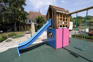 a playground with a slide in a yard at Hotel Bären in Oberbipp