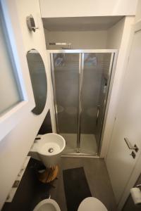 La salle de bains est pourvue d'une douche, de toilettes et d'un lavabo. dans l'établissement Aliska's home, à Guidonia