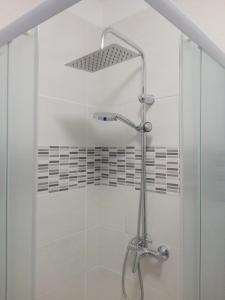 een douche met een glazen deur in de badkamer bij Zen attitude Appt 127 in Sens