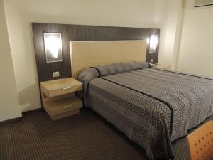a hotel room with a bed and two night stands at Lisboa Hotel in Mexico City