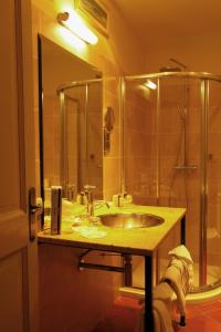 a bathroom with a sink and a shower at Hostellerie Provençale in Uzès