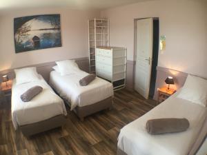 um pequeno quarto com 2 camas e uma cómoda em Domaine de la Loge em Flacey-en-Bresse