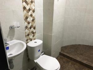 a bathroom with a toilet and a sink at Santa Marta Apartamentos Salazar - Maria Paula in Santa Marta