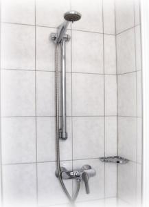 a shower with a shower head in a bathroom at Landhotel und Gasthof Stadt Nürnberg in Ahlsdorf