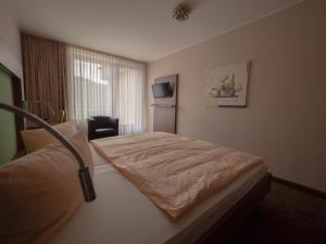 une chambre d'hôtel avec un lit et une chaise dans l'établissement Hotel Villa am Rhein, à Andernach