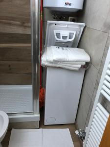 a small white washer and dryer in a bathroom at Monolocale Cielo Alto in Breuil-Cervinia +27 photos