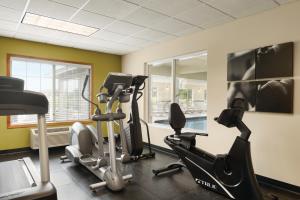 a gym with treadmills and ellipticals in a room at Country Inn & Suites by Radisson, Mankato Hotel and Conference Center, MN in Mankato