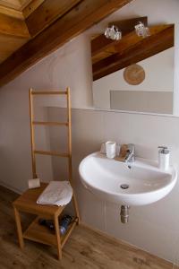 y baño con lavabo blanco y estante. en La Corte Di Anna Agriturismo, en San Giovanni Lupatoto