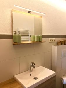 uma casa de banho com um lavatório e um espelho em Schwarzwaldmädel em Sankt Peter
