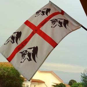 a flag with cows on it with a red cross at B&B Il Rifugio del Lupo in Paringianu